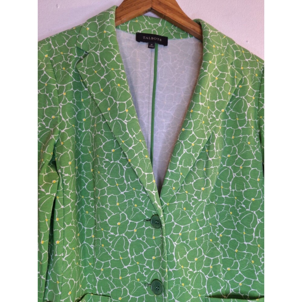 Talbots Women's Knit Blazer Medium Spring Green Floral Bright Colorful Comfort - Picture 4 of 9